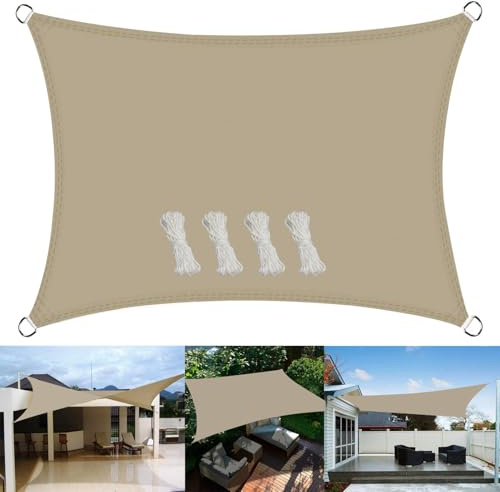 Tenda da Sole per Esterno 1.5 x 3.6 m Vela Parasole All'aperto, Tenda da Sole, Vela Ombreggiante, PES 185 g/m² Acqua Resistente al Vento per Esterno Giardino Terrazzo, Cachi