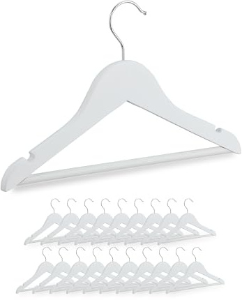 Relaxdays Perchas Infantiles, Set 20, Colgadores de Madera, Bebé y Niño, Gancho Giratorio, con Barra y Muescas, Blanco