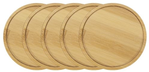 M METERXITY 5-Pack Bamboo Plant Saucer, 4.3 Inch ID Plant Saucer Round Bamboo Tray Plant Plates for Flower Pots/Succulent Pots, Planter Pot Tray [Natural Color]