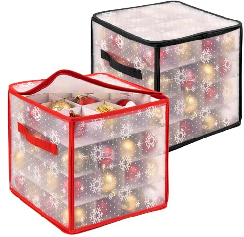 Set di 2 scatole di stoccaggio per ornamenti di Natale wsryx PVC trasparenti pieghevoli con divisori, possono contenere fino a 64 palline, ornamenti e decorazioni natalizie
