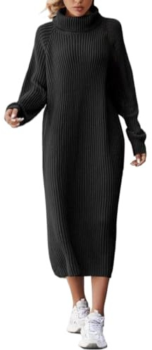 Robe pull pour femme grande taille | Robe de chambre d'hiver en laine pour femme, robe pull à col haut, robe en jersey thermique, robes en tricot ample, robe midi de couleur unie, robe pull longue