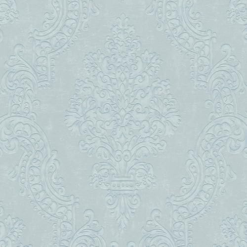 Profhome Papier peint Baroque 397653-GU papier peint intissé (TNT) gris blanc-papyrus vert-menthe gris-argent 0,53 m x 10,05 m / 5,33 m2