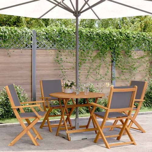 Gecheer 5-TLG. Gartenmöbel Set 4 Stühle mit Tisch,Garten-Essgruppe,Klappbar Modern Terrasse Balkon Möbel Sitzgruppe,Gartengarnitur Sitzgarnitur Terassenmöbel Außen,Stoff und Massivholz Anthrazit
