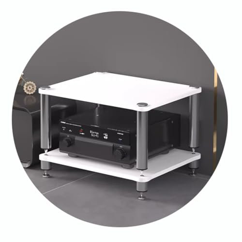 AV Regal 4 Ebenen HiFi Plattenspieler Ständer mit stoßdämpfenden Füßen, Weiß, 60 x 48 x 40 cm