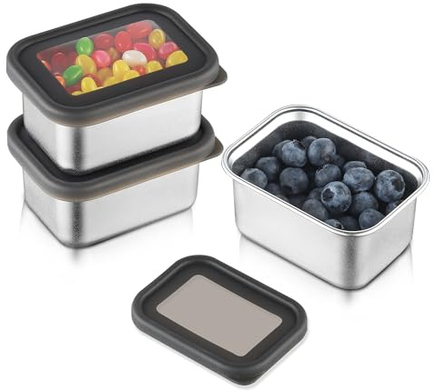 Misichao 316 Stainless Steel Snack Box Set (280ml x 3) | Reusable Bento & Meal Prep Containers with Silicone Lids | for Kids & Adults, Black