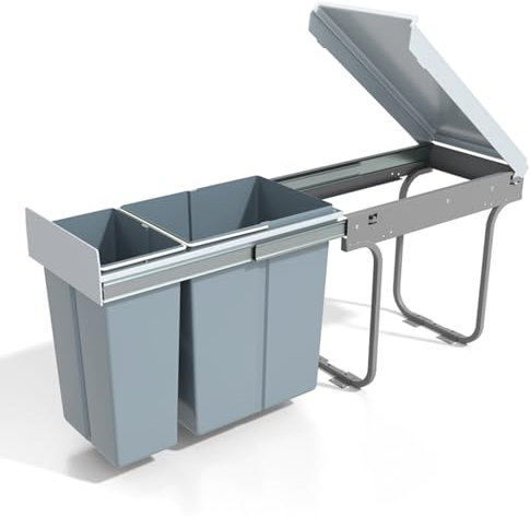 SanzIa Cubo de Basura Extraible Cubo de Basura Bajo Armario Deslizable con Cierre Suave con Tapa y Asa, Diseño Bajo el Fregadero, Requiere Gabinetes de 12« de Ancho X 21» de Profundidad(Drawer Mount)