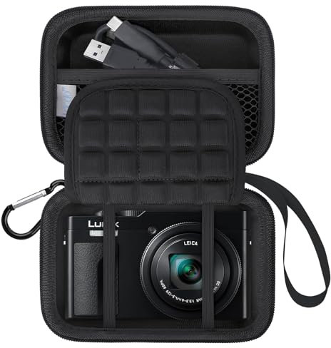 Lacdo Étui de Transport Caméra pour Panasonic LUMIX ZS99/LX10/ZS80/ZS100/ZS70/ZS200/ZS60 Point-Tirer Digital Caméra, Sac de Rangement Protection pour Batteries, Câble, Noir+Noir