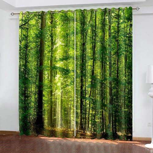 Bishilin Verdunklungsvorhänge mit Ösen 2er Set 137x214CM, Gardinen Blickdicht Natur Grün Wald Vorhänge Verdunkelnd Kinderzimmer Schlafzimmer