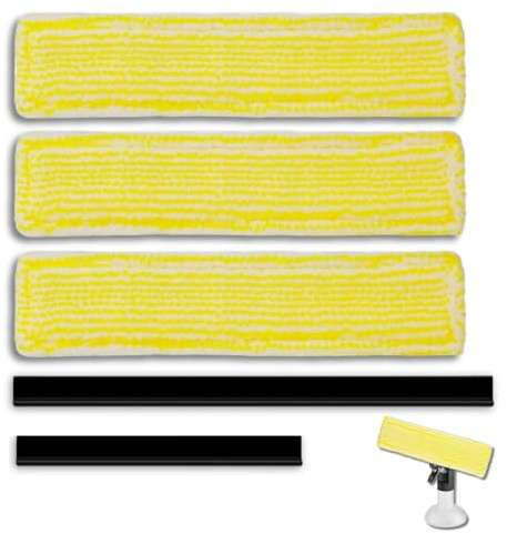 5 Stück Ersatzteile passend für Kärcher Fenstersauger: 3 Stück Mikrofaser-Wischbezüge Ersatzpads und 2 Stück Gummilippen mit hoher Reinigungsleistung, kompatibel mit Fensterreiniger WV2 WV5