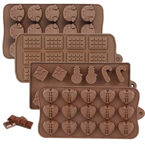 Stampo Cioccolato, Stampi per Cioccolatini, Stampo Silicone Cioccolato, Set di 4 Stampi per Pasticceria, Stampi in Silicone per Cioccolato e Fondente, Stampi Antiaderenti per Praline di Cioccolato