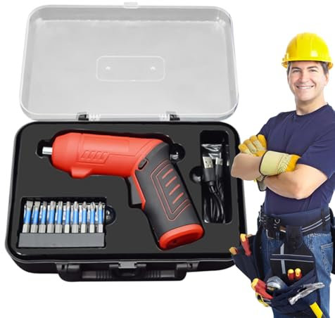 Juego de taladro eléctrico, kit de taladro inalámbrico, herramienta de mano portátil recargable, mango de doble posición, destornillador pequeño compacto para reparación del hogar