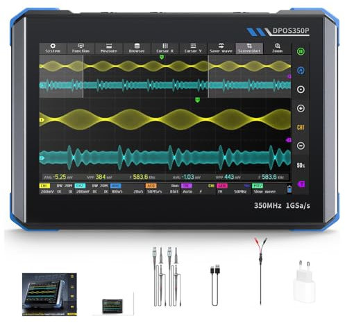 DPOS350P 4-in-1-Digital-Tablet-Oszilloskop, 2 K, 350 MHz Bandbreite, 1 GS/S, tragbarer digitaler Handoszilloskop-Signalgenerator, QC-Schnellladung, bis zu 16 Bit hohe Auflösung