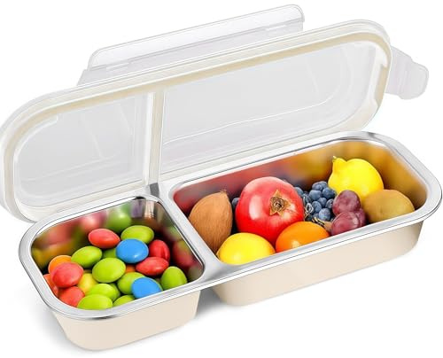 Yamobi Snackbox con compartimentos – Caja de tentempiés con compartimentos de acero inoxidable, 2 compartimentos, set de caja de snack para adultos, caja de snack con compartimentos para casa y para