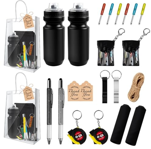 2 Sets Baby Shower Prizes for Men with Kettle Ruler Pen Cooling Towel Tool Kit Bottle Opener Cardboard Hemp Rope Plastic Bag for Baby Shower Game Winners Men Bachelor Party