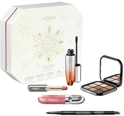KIKO Milano Snow-Kissed Holiday Timeless Look Makeup Gift Set, Gift Set Makeup: Mascara Effetto Volume, Eyeliner, Palette Ombretti, Lucidalabbra E Rossetto