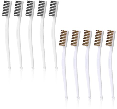 10 Cepillos de Alambre para Limpieza, 5 Acero Inoxidable y 5 de Cerdas Reforzadas Latón Herramientas Limpieza para Escoria Soldadura Industrial Cocina y Tallado Nogal