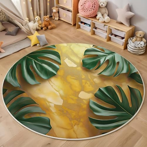 ZISTRCBAO Foglie Di Monstera Tappeto Salotto E Camera Da Letto a Pelo Corto, Piante Tropicali Tappeti Rotondi Lavabili, Tappeti Rotondi Antiscivolo per Cucina E Camera Da Letto (60cm, Verde)
