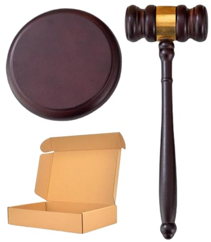 Holzhammer und -block-Set 9, 65 x 3, 43 Zoll – naturbraun-roter Hammer mit 4, 72 rundem Schallblock für Richter, Anwalt, Auktion, Gericht, Student