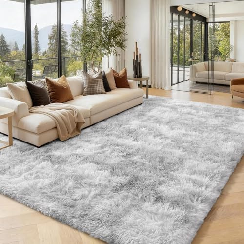 Homaxy Hochflor Flauschig Teppich Wohnzimmer Groß Teppiche, 160x220 cm | Anti-Rutsch Unterseite Weich Wohnzimmerteppich Waschbarer Moderner Matte fürs Kinderzimmer Schlafzimmer, Grau