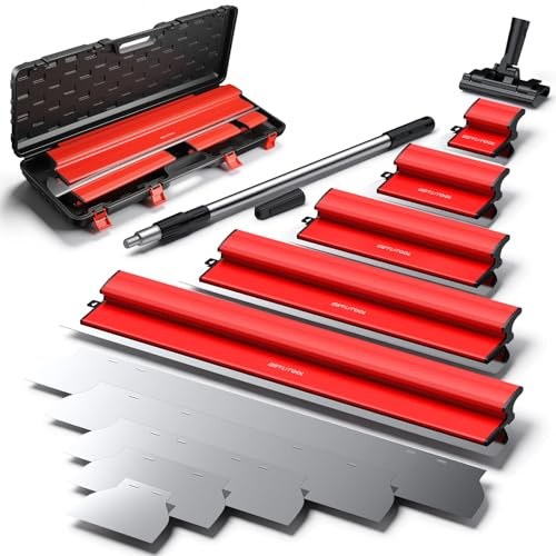 GETLITOOL Flächenspachtel Set 15/25/40/60/80 cm Edelstahlklinge, Spachtel Werkzeug mit Verstellbare Teleskopstange (80-130 cm) und Klemme, Glättspachtel mit Koffer für große Verputzer an Wänden Decken