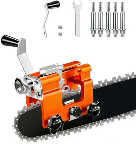 Kettensäge Schärfgerät, Handkurbeln Schärfgerät Kettensägenschärfer Kit mit 5 Schleifkappen, Gärtner Sägeketten Schärfgerät Zubehör für alle Arten von Kettensägen