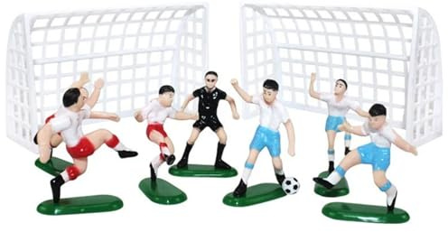 9PCS Football Cake Decorations for Boyteens,7 Footballers and 2 Nets,Non-Edible Figures,Footballs Cake Decorations,for Boys,School Activities,teen Birthday Parties And Football Theme