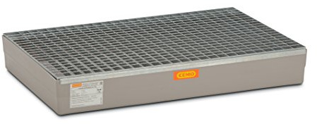CEMO 7963 GFK-Auffangwanne mit verzinktem Gitterrost, grau, 150 L