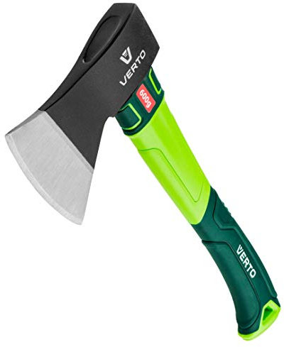 Verto Ascia Professionale - 860 g, Piastra per Testa 600 g, Manico in Fibra di Vetro, Universale, da Spacca, Accetta Forestale, Mini Verde