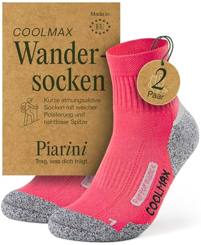 Piarini 2 Paar Coolmax Wandersocken Trekking Socken Funktionssocken kurz - pink 39-42