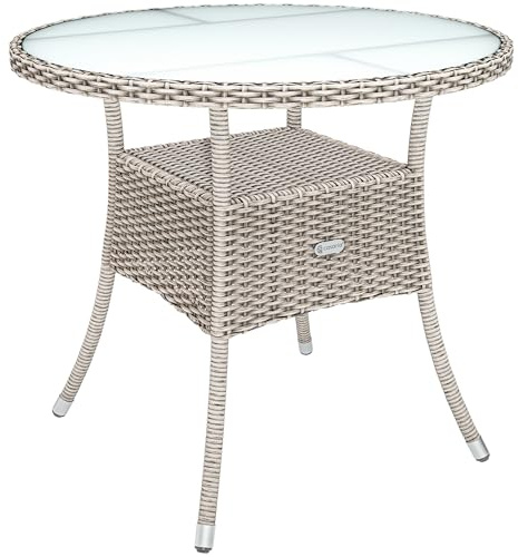 Casaria® Table de Jardin en polyrotin Crème 80 cm résistant aux intempéries Rond Extérieur Petit Terrasse Balcon Table d'appoint