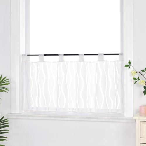 Joyswahl Scheibengardine Voile Ausbrenner Bistrogardinen mit Schlaufen »Angela« Kurzgardine HxB 45x90cm Weiß Wellen 1er Pack