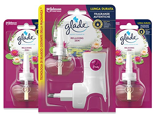 Glade Liquido Elettrico, Profumatore per Ambienti con Olii Essenziali, Fragranza Relaxing Zen, Confezione da 1 Diffusore e 3 Ricariche, Versione precedente