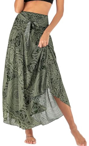 FEOYA Jupe Longue Femme Été Robe Style Ethnique 2 en 1 Imprimé Maxi Jupe Vacances Plage Ajustable Vêtements - Couleur 21