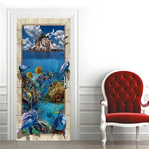 YQLKD Türfolie Türbilder Delfine Aus Dem Wasser PVC Selbstklebendes Home Poster Wandbild