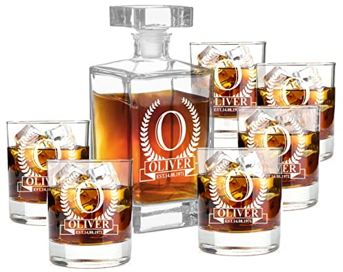 AIGAT Personalisierter Whiskey Karaffe 700ml mit 6 Whiskeygläser mit Gravur 270ml