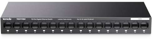 Tenda Switch Ethernet 16 Porte Gigabit, Switch Gigabit 10/100/1000 Mbps, Switch Rete Montaggio Desktop o a Parete, Unmanaged, Plug & Play, VLAN a Una Chiave, Struttura in Acciaio(TEG1116M)