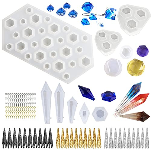 Woohome Set di 26 stampi assortiti a forma di diamante in resina epossidica, per ciondoli a pendolo e cristalli, stampi misti per gioielli artigianali