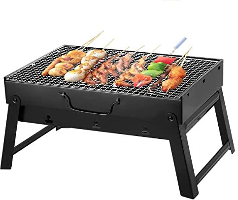 LJBOZ Klappgrill Holzkohle, Edelstahl Holzkohlegrill, Klappbar Standgrill, Tragbarer Standgrill für Picknick Camping Garten Freien, Reisegrill Minigrill für 3-5 Personen, 60x22x31.5cm