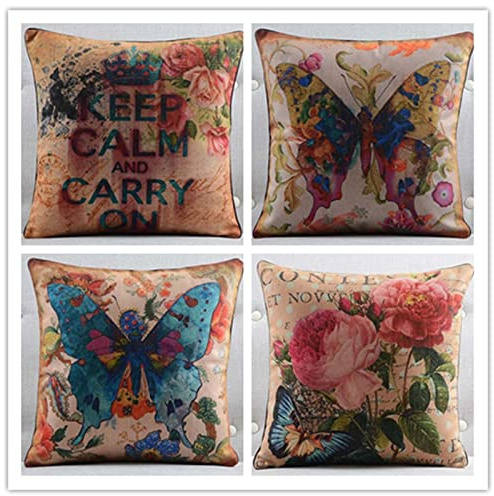 Pensamientos Juego de 4 Cojines Sofa 50x50cm Moderno Cuadrado Exterior Decorativo Funda Cojin Doble Cara Soft Funda De Cojines Fundas Cojin con Cremallera Oculta para Sala De Estar Casa Decoración