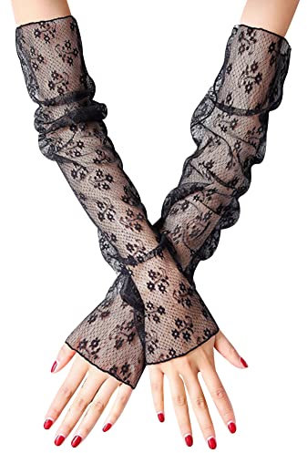 LICHENGTAI Fingerlose Handschuhe für Damen, Brauthandschuhe Abendhandschuhe Lang Fingerlos Handschuhe für Halloween, Motto-Party, Vintage, Opern, Hochzeit
