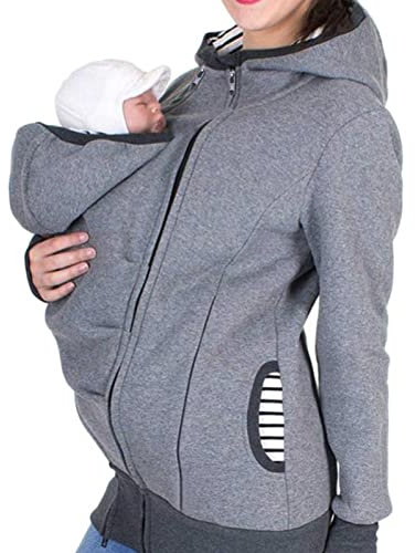 DNJKH Tragejacke für Mama und Baby, 2 in 1 warme Fleecejacke mit Babyeinsatz Damen Langarm Umstandsjacke