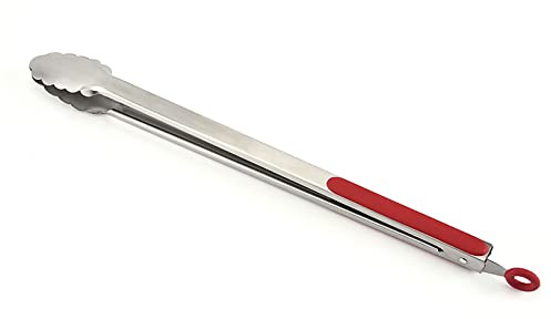 UPTALY 18 inch Extra Long Grill Tong (1 pcs Red), Stainless Steel Barbecue Tongs with Long Handle, Large Sized Food Tong, Thicken Steak Tongs, Extended Serving Tong for Non-Stick Cookware