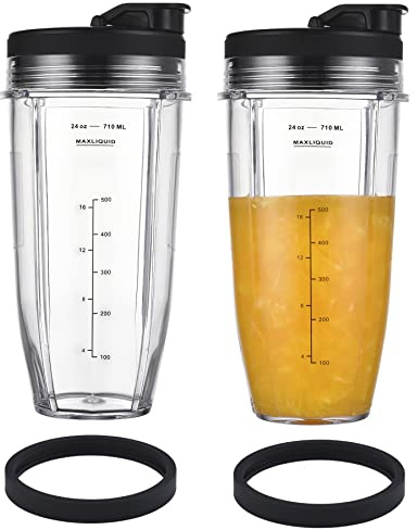 Vasos de repuesto de 24 onzas para licuadoras Nutri Ninja, piezas de repuesto para licuadora con tapa mejorada para BL450 BL454 BL480 BL482 BL640 BL642 BL682 BN801 SS101 SS351 SS401, licuadora Ninja