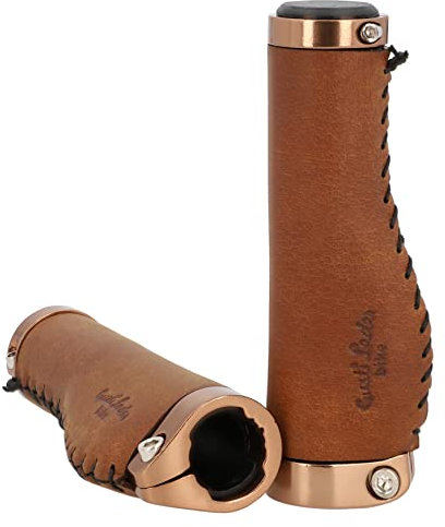 Gusti Echtes Leder - Phil A. Lenkergriff Fahrradgriff Ledergriff Braun Leder Metallring Rosegold