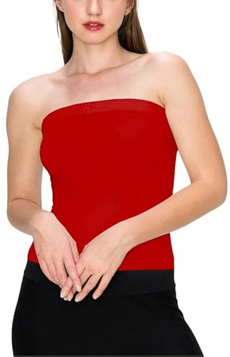 Prime fashions Womens Vests Bandeau Plain Strapless Boob Tube Bra Top – Off Shoulder - Elastic Fit – Comfortable (12-14, Red)