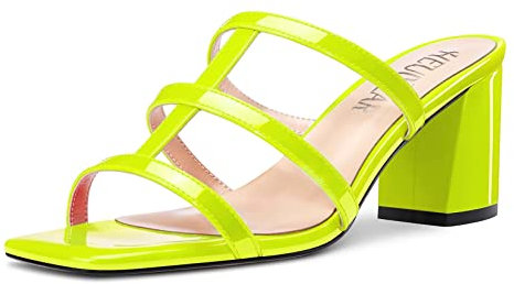 HEUIVZAR Mujer Chunky Ancho Medio Heel Abierta Punta Sandalias Slip-on Slingback Fiesta Cute 6.5 CM Heels Verde Lima 37 EU