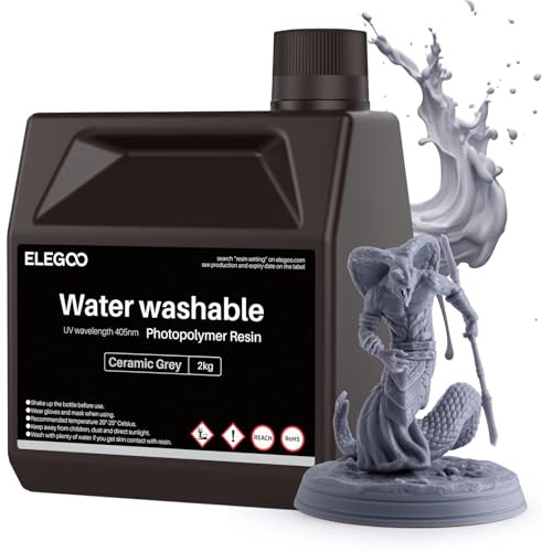 ELEGOO Resin Wasser Abwaschbar 2kg Grau, 405nm LCD UV-Härtung 3D Drucker Resin Water Washable Resin für MSLA/LCD/DLP Resin 3D Drucker