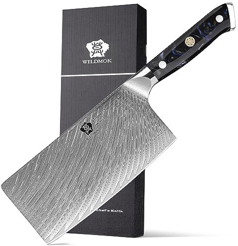 WILDMOK Gemüsebeil Messer 17.8 cm Japanische VG10 Stahlkern geschmiedete Damastklinge, Edelstahlgriff, robuste Klinge für Heimküche und Restaurant