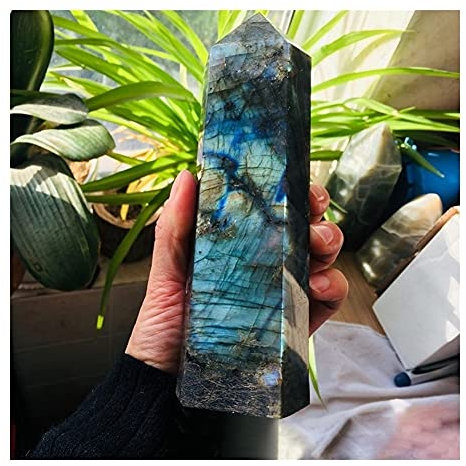 Cristal 700g/1000gGem Varilla de labradorita Piedra vertical Cuarzo Piedra preciosa Terapia de preocupaciones Punto de cristal Reiki Piedra Hogar Cristal Hogar Espécimen mineral de piedra ( Size : 100