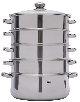 28cm Steamer, 5 Tier Stainless Steel Steamer, Steam Cooker With Glass Lid For Home, Large Capacity For Simultaneous Steaming, For Soup, Noodles, Fish (28cm)